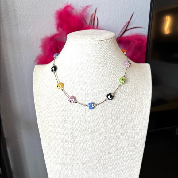 Colorful Cat Face Glass Bead Necklace - Picture 7 of 9